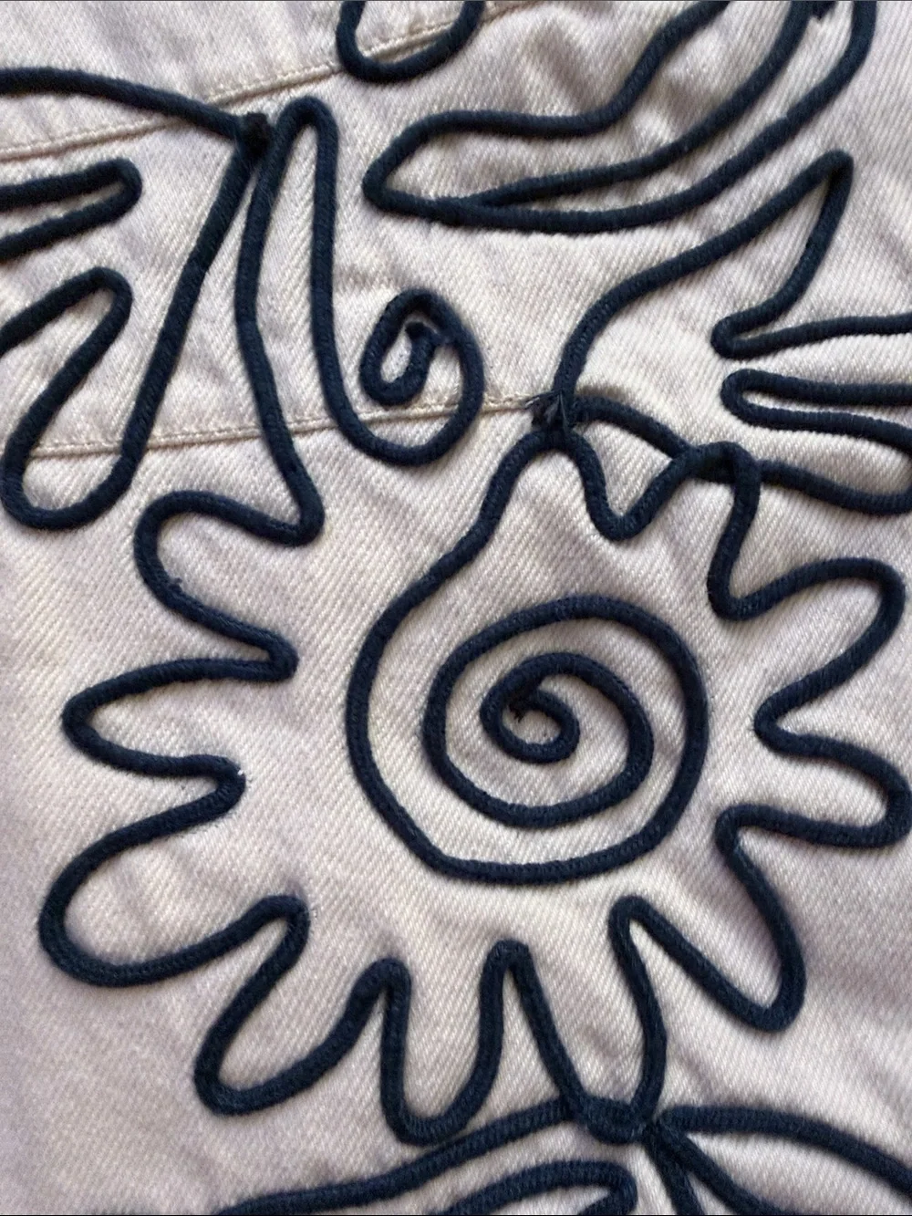 We The Free Cream Jeans with Black Floral Outline Embroidery - Picture 8 of 16